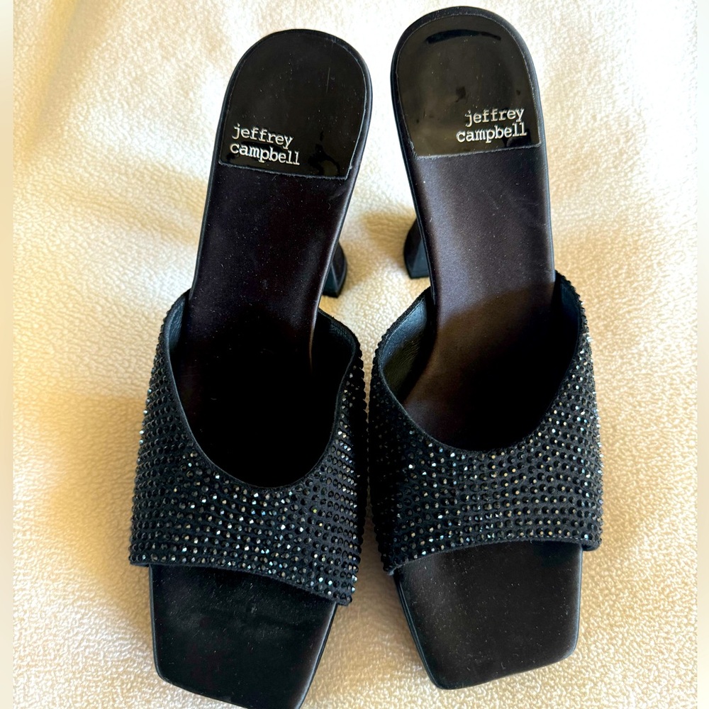 Jeffrey Campbell Luna jewel platform Mule satin Black